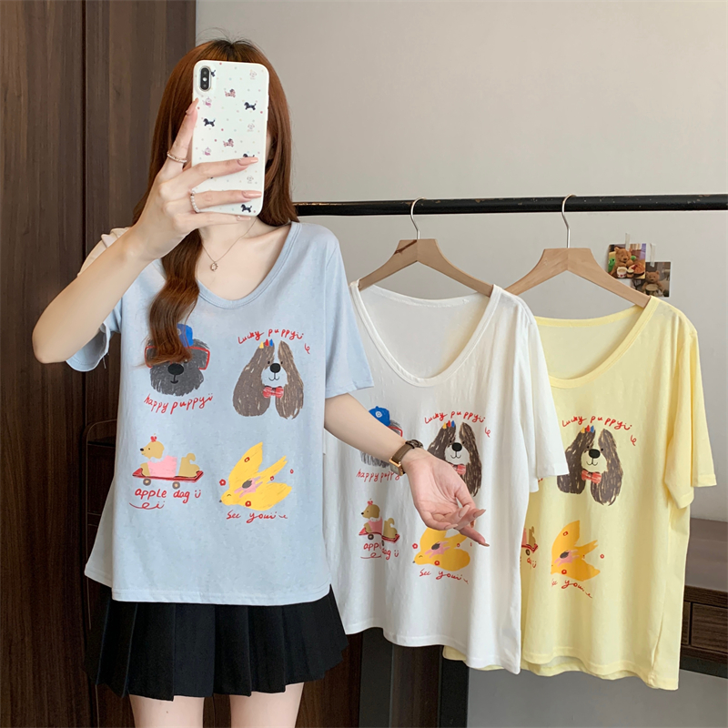 FA20796# 大码女装夏季新款纯色动物印花短袖T恤上衣 服裝批發女裝批發服飾貨源