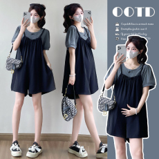 批发实拍现~2025夏季新品韩版简约甜美淑女孕妇装百搭T+背带裤套装