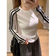 批发春季新款韩版修身显包领运动风黑色插肩条纹<b class='q'>长袖</b>T恤女