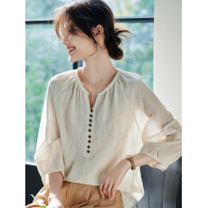 批发实拍2026夏季新款韩版百搭宽松V领五分<b class='q'>袖</b>衬衫女宽松<b class='q'>上衣</b>小衫