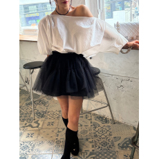 批发有货chic韩国俏皮减龄一字肩设计感灯笼袖衬衫+蓬蓬网纱<b class='q'>半身</b>裙