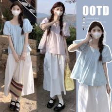 批发现  <b class='q'>百搭</b>折折设计感衬衫+半身裙孕妇套装