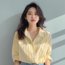 批发品牌折扣女装专柜撤柜尾货竖条纹<b class='q'>衬衫</b><b class='q'>衬衣</b>欧货洋气小衫海边防晒衫