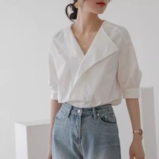 批发品牌折扣女装专柜撤柜尾货冷淡风<b class='q'>衬衣</b>设计感<b class='q'>衬衫</b>法式短袖复古上衣