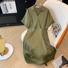 批发120-300斤大码女装胖mm短袖气质雪纺连衣裙夏宽松收腰遮肉中长裙