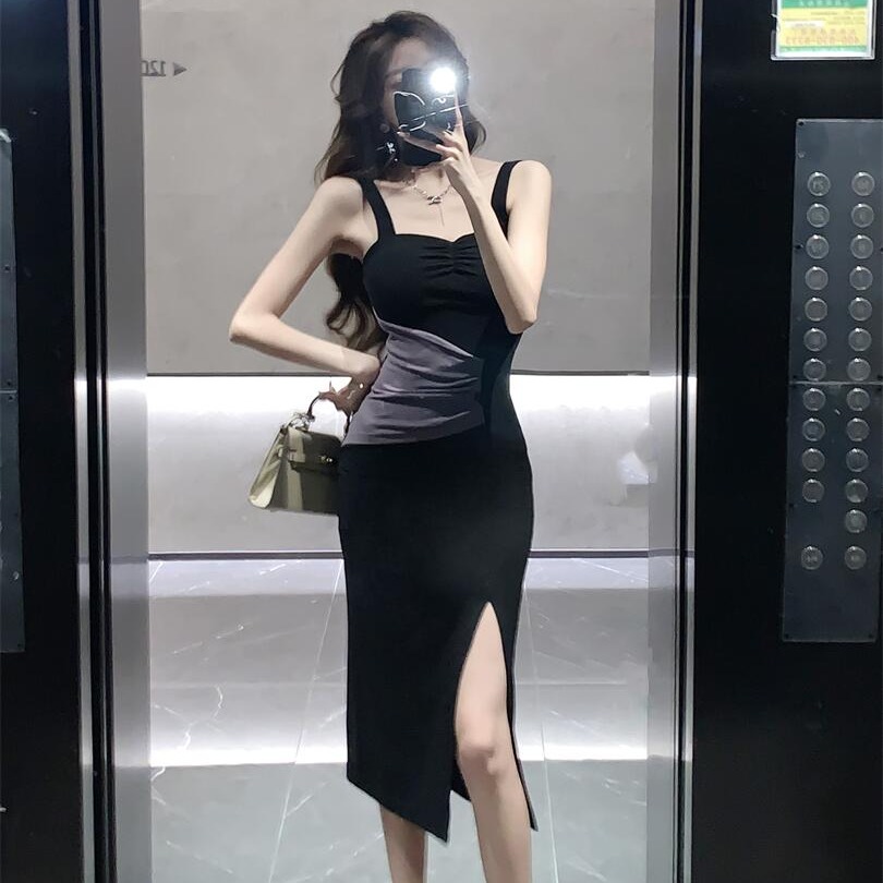 FA34064# 新款女装性感吊带裙修身拼接显瘦包臀连衣裙子 服裝批發女裝批發服飾貨源