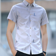 批发夏季男士短袖衬衫修身韩版潮流薄款青少年渐变休闲寸衫衣男上衣