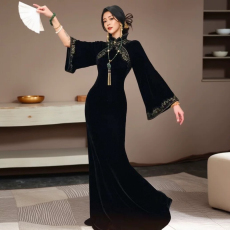 批发金盏芳华 国风新中式倒<b class='q'>大褂</b>收腰旗袍丝绒连衣裙女