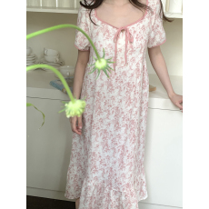 批发实拍实价 INS<b class='q'>夏</b>季韩版纯棉棉纱水墨花宽松居家连衣裙睡裙可外穿