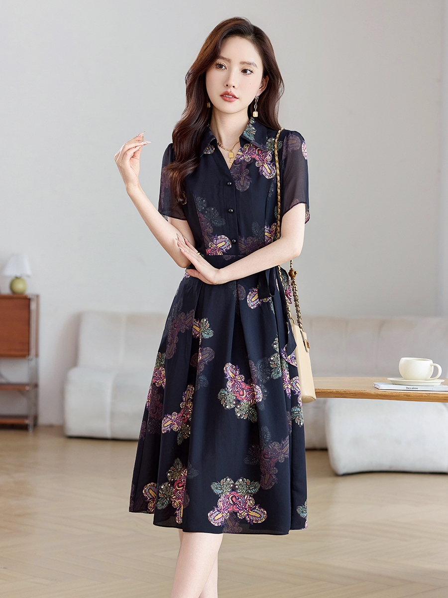 RY859# 实拍 夏季气质收腰复古时尚减龄修身女装连衣裙