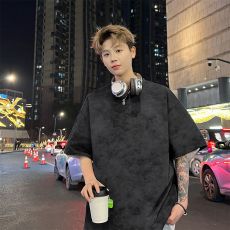 批发【官图 260G纯棉双纱】复古扎染短袖t恤男夏季潮牌砂洗半袖体恤