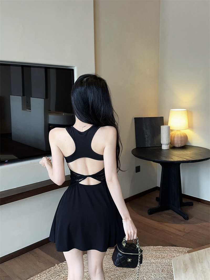 실사 섹시함 백리스 레이스 슬립 검정색 몸매 가꾸기 한 마디 고급 센스 치마 아이들