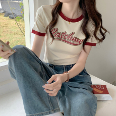 批发实拍<b class='q'>特价</b>92棉8氨纶美式复古短袖t恤女夏季短款显瘦辣妹正肩上衣