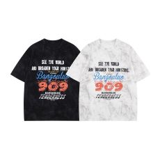 批发【官图】美式字母印花扎染短袖t恤男潮牌街头嘻哈赛车半袖上衣