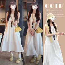 批发爆款2026春<b class='q'>夏</b>季纯色简约无袖背心裙＋冰丝防晒衫套装显瘦宽松冰凉