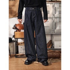 批发<b class='q'>日系</b><b class='q'>复古</b>阔腿弯刀牛仔裤男秋季潮牌街头水洗做旧痞帅男士休闲裤子