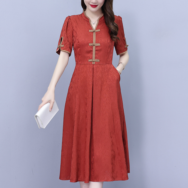 MY3203# 真丝桑蚕丝连衣裙女夏季新中式国风轻奢高级感洋气质妈妈旗袍裙子女裝貨源服裝批發