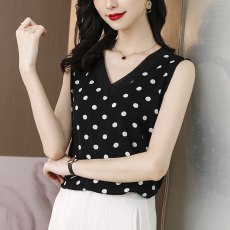 2026春夏新款宽松波点无袖设计感小众雪纺衫V领背心上衣