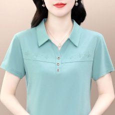 批发纯棉夏季洋气减龄气质翻领短袖新款妈妈装POLO衫大码显瘦刺绣t恤