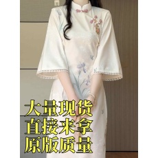 批发抹茶麻薯2025年夏季新款改良旗袍新中式花朵倒大袖少女