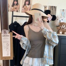 批发实拍大码纯欲风冰丝吊带打底背心免文胸外穿吊带<b class='q'>露肩</b>无袖<b class='q'>上衣</b>女