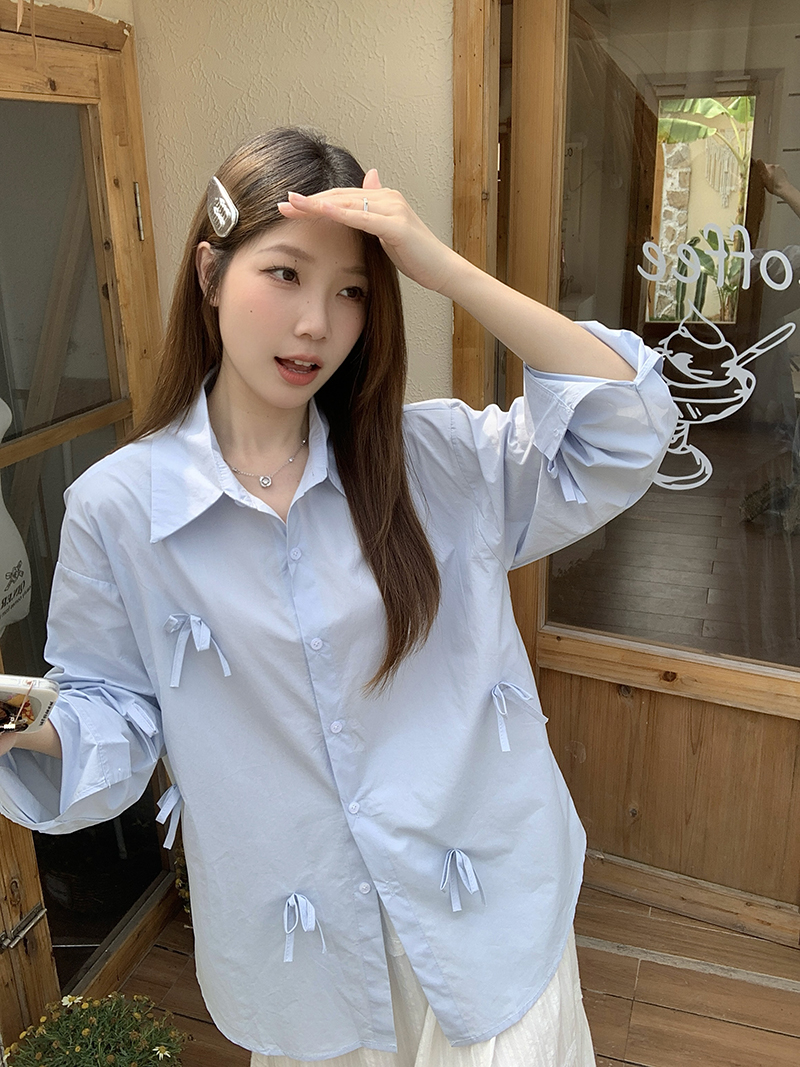 MY3330# 夏装新款胖mm大码女韩版别致立体蝴蝶结长袖衬衫上衣女裝貨源服裝批發