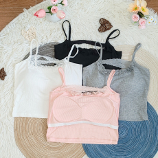 批发美式假两件吊带背心女外穿<b class='q'>夏</b>季泰式小众甜辣妹抹胸带胸垫休闲内衣