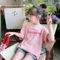 女童夏装短袖t恤纯棉半袖汗衫2026新款儿童装大童体恤衫夏季潮牌