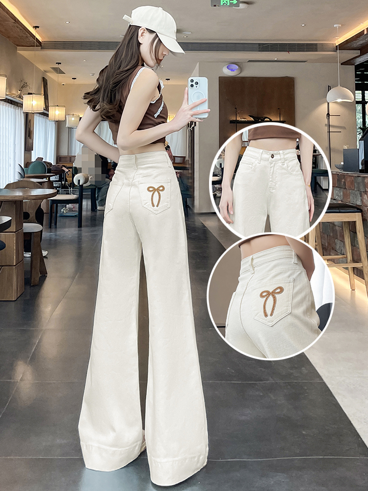 FA14535# 杏色微喇牛仔裤女春夏季爆款高腰显瘦宽松拖地喇叭裤子 服装批发女装服饰货源