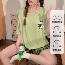 批发黛琳芬莫代尔带胸垫短袖短裤女士睡衣套装ins夏天薄款家居服130
