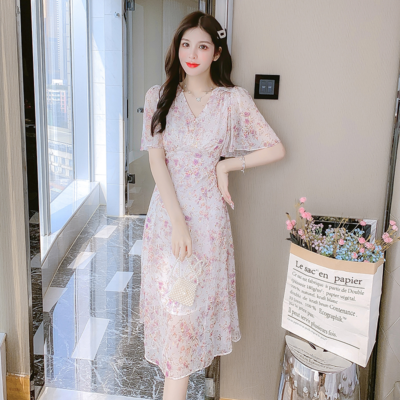 FA25919# 法式高级感别致雪纺连衣裙女夏装新款收腰显瘦气质温柔风碎花裙子 服裝批發女裝批發服飾貨源