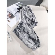 批发冰丝水墨画印花<b class='q'>雪纺</b>灯笼裤女夏季薄款宽松阔腿束脚防蚊哈伦九分裤