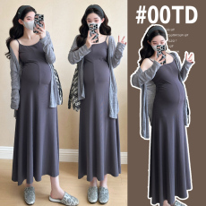 实拍现~  2025春季慵懒风长款防晒开衫+薄款吊带裙两件套孕妇装