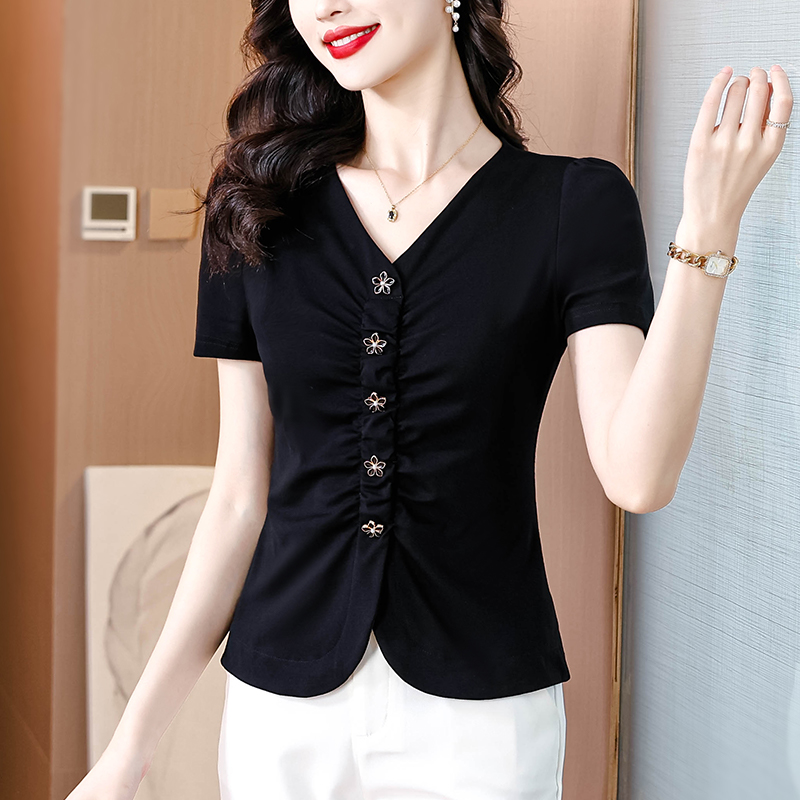 MY11869# 实拍现货 小个子洋气纯棉T恤2025夏季新款气质减龄时尚上衣