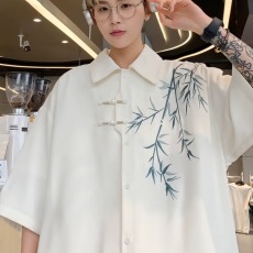 批发新中式国风长袖衬衫男生春秋潮牌宽松刺绣寸衬衣夏季短袖男装上衣