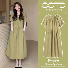 批发实拍孕妇装<b class='q'>连衣裙</b><b class='q'>夏装</b>2026新款雪纺长裙口袋裙子宽松大码时髦