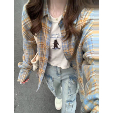 批发2025韩系chic百搭长袖格子衬衫女设计感小众高级感衬衣上衣