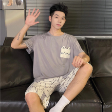 批发黛琳芬莫代尔短袖短裤男士睡衣套装休闲舒适夏天薄款家居服130