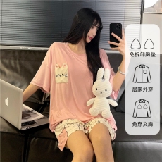 批发黛琳芬莫代尔带胸垫短袖短裤女士睡衣套装ins夏天薄款家居服130