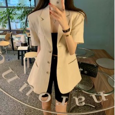 批发原版  韩国ins   棉麻系扣<b class='q'>休闲</b>气质OL西装短䄂外套