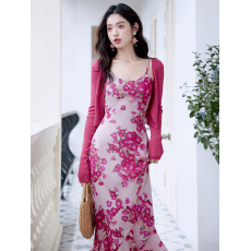 批发实拍   夏季新款荷叶边拼接<b class='q'>印花</b>吊带裙开衫两件套  +40！