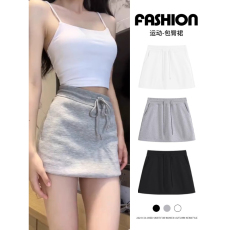 批发【<b class='q'>大码</b>】(M-6XL)内有安全裤运动短裙女春夏高腰a字卫裙包臀半身裙
