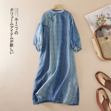 批发实拍  2026夏季新款繁星点点棉麻文艺套头<b class='q'>灯笼</b>袖复古连衣<b class='q'>裙</b>