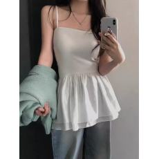 批发韩国chic夏季新款复古简约内搭荷叶边吊带裙