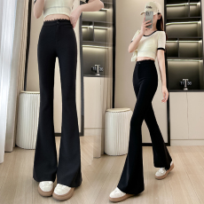 批发黑色喇叭裤女春秋2025新款松紧腰高腰修身显瘦长裤小个子休闲长裤