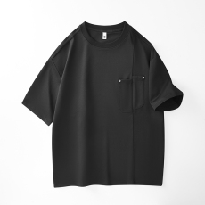 批发实拍2025夏季新款短袖t恤男简约贴袋百搭弹力舒适品质韩版圆领T恤