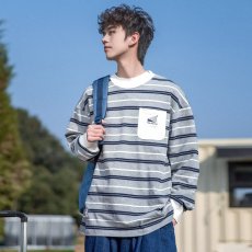 批发春秋新款日系复古<b class='q'>小清新</b>长袖条纹T恤男女学生休闲宽松海魂衫卫衣