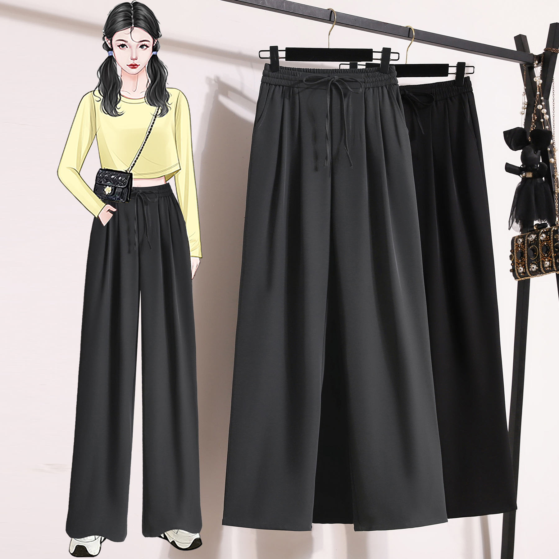 RY4008# 女装西装裤女感垂感高腰直筒休闲显瘦窄版阔腿裤