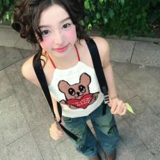 批发甜美爱心小熊挂脖针织吊带女秋<b class='q'>冬</b>设计感韩系好看内搭无袖露背上衣