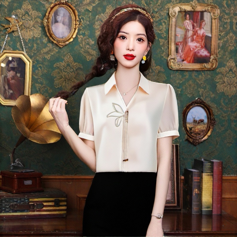 FA14202# 夏季新款时尚新中式洋气刺绣雪纺衫设计感中国风短袖上衣 服裝批發女裝批發服飾貨源